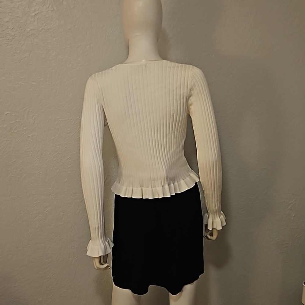 IT'S OUR TIME White Ribbed Ruffle Bow Tie Cardigan Castlecore Sweater Medium - Picture 4 of 7